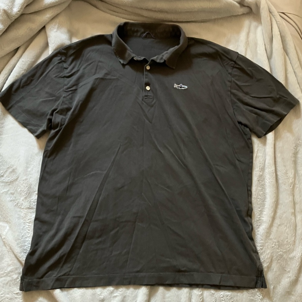 Patagonia Trout Fitz Roy Polo Shirt Mens XL Gray Organic Cotton Short Sleeve
